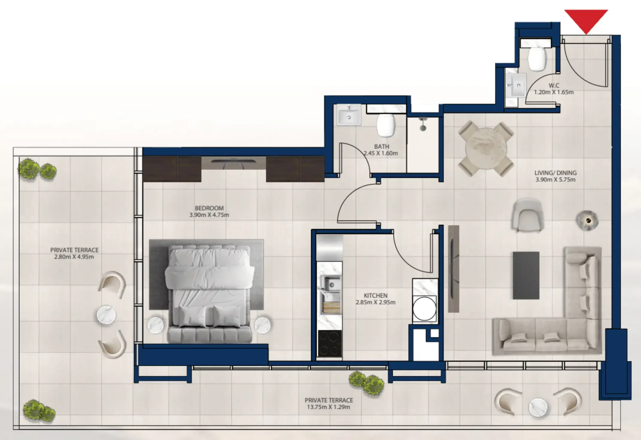 Al Vista 1 bed floor plan, 1,375 sqft