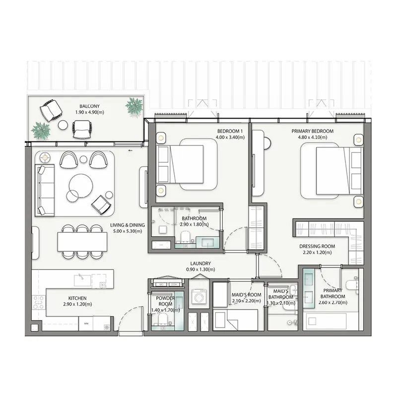 Palm Central Private Residences 2 bed floor plan