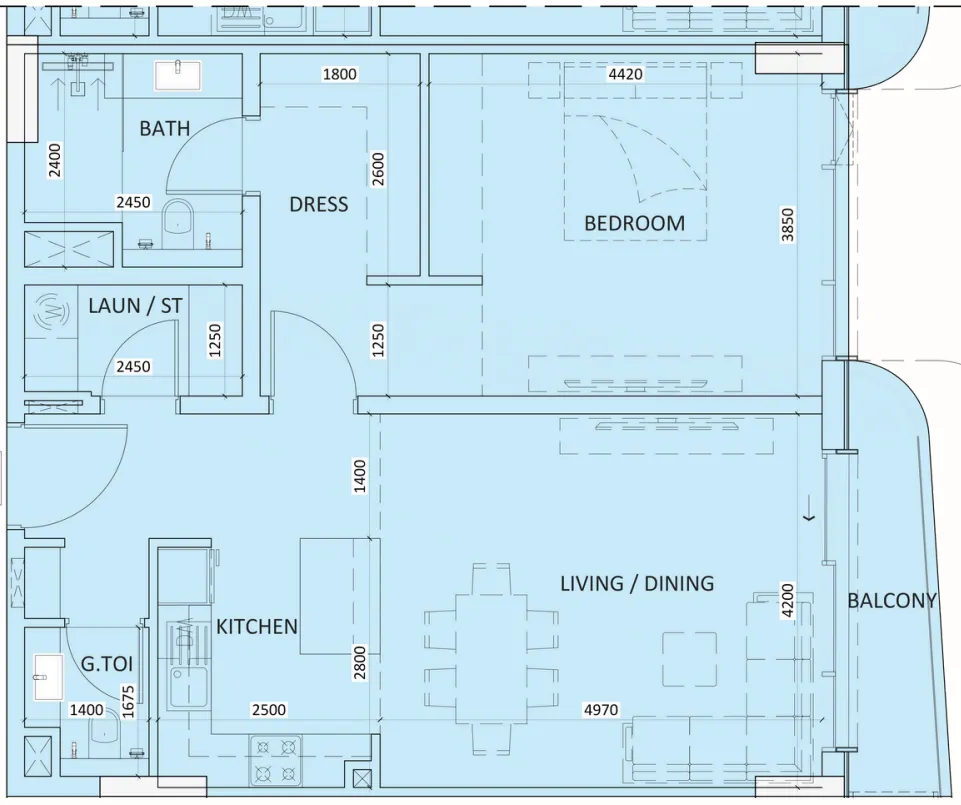 Luzora Residence 1 bed floor plan, 880 sqft
