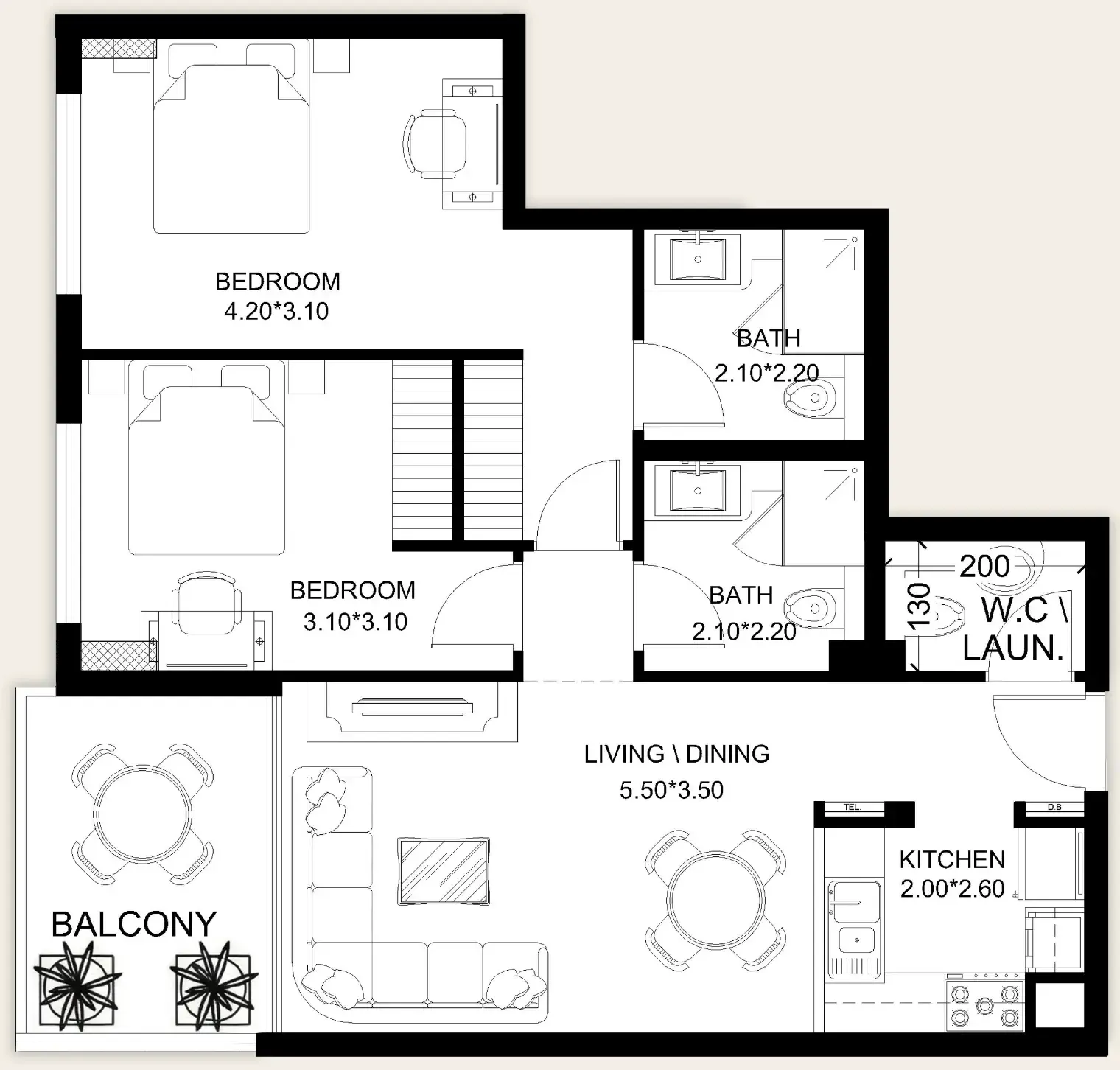 X11 2 bed floor plan, 938 sqft