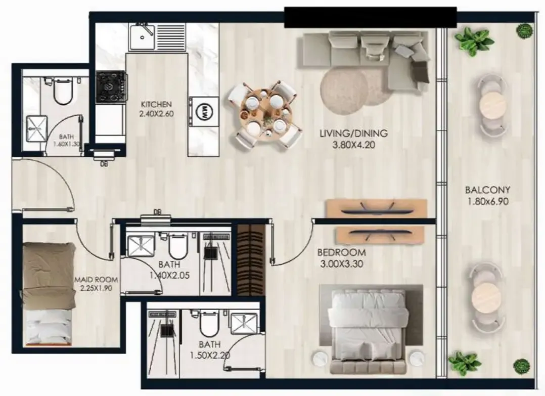 Sera Gardens by Vision 1 bed floor plan, 798 sqft
