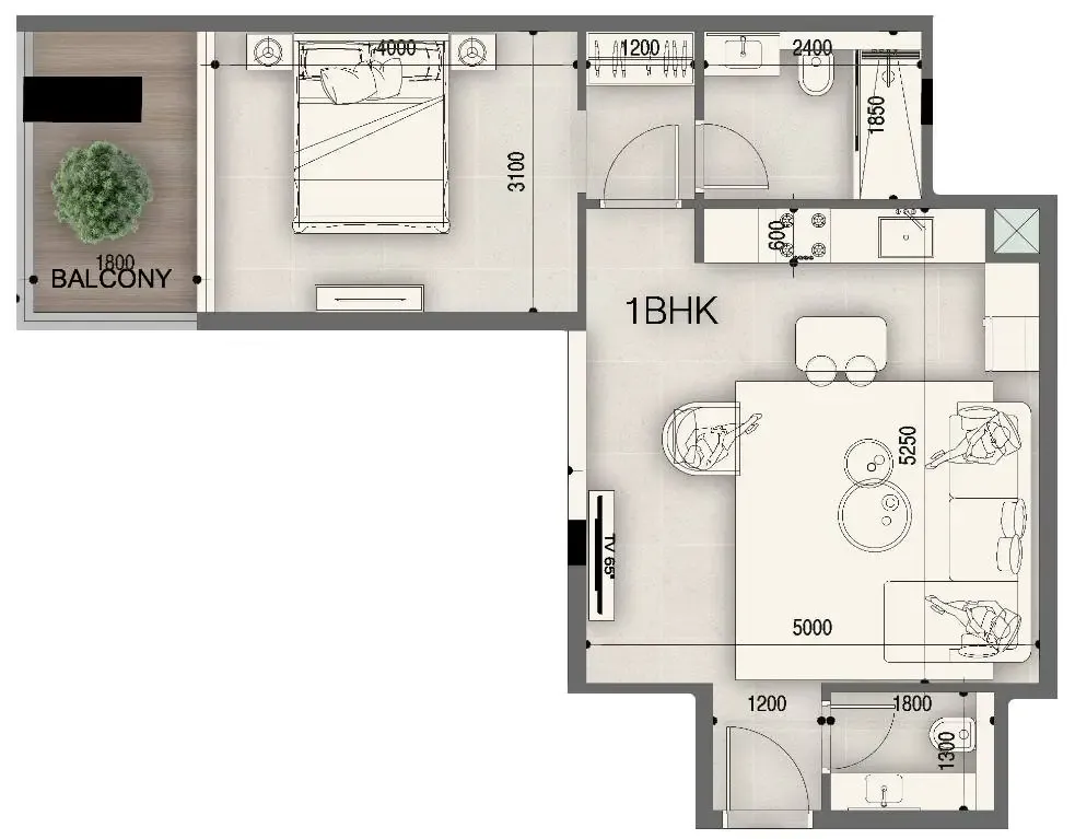 Peace Avenue 1 bed floor plan, 710 sqft
