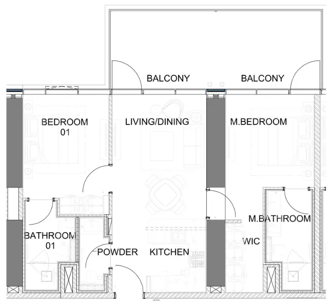 Damac Safa Gate 2 bed floor plan, 1,073 – 1,164 sqft