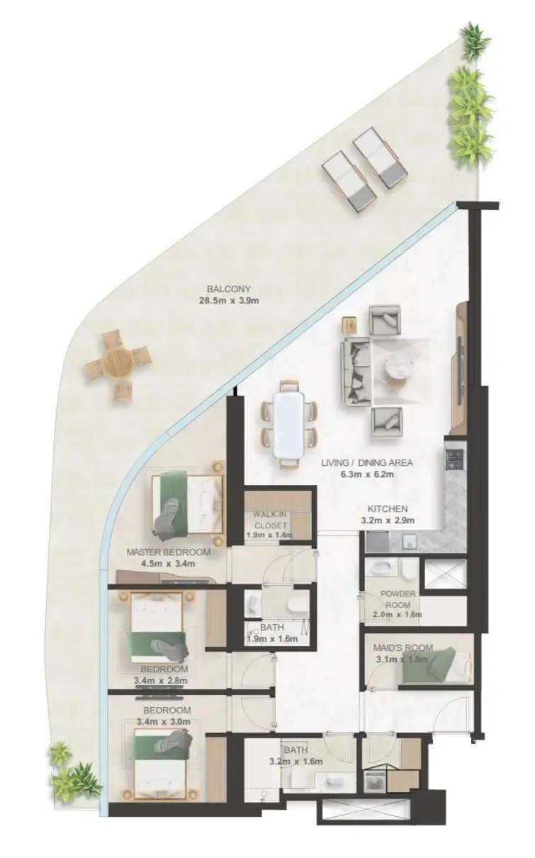 Oystra 3 bed floor plan, 2,119 sqft