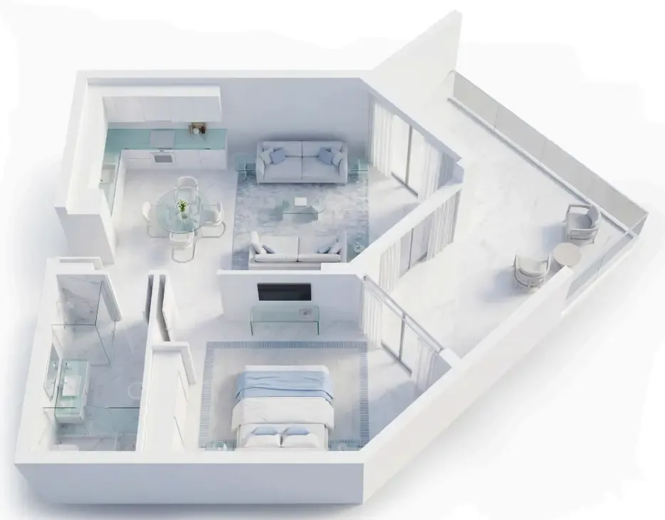 Ice Beach 1 bed floor plan, 546 – 824 sqft