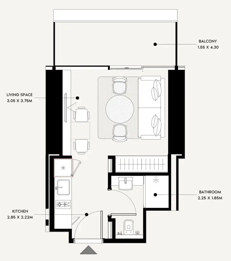 Azizi Milan Studio floor plan, 351 sqft