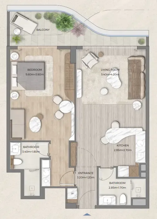 Tomorrow 166 1 bed floor plan, 996 sqft