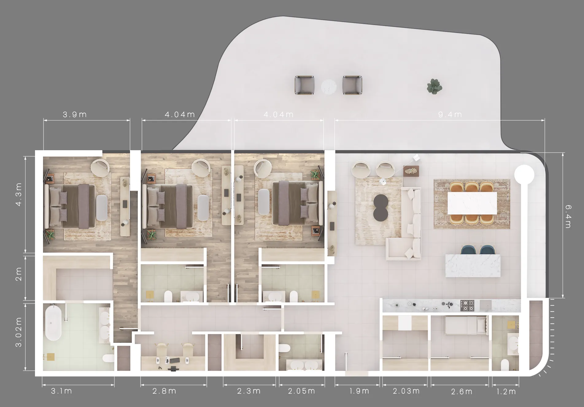 Mamsha Gardens 3 bed floor plan, 3,086 sqft