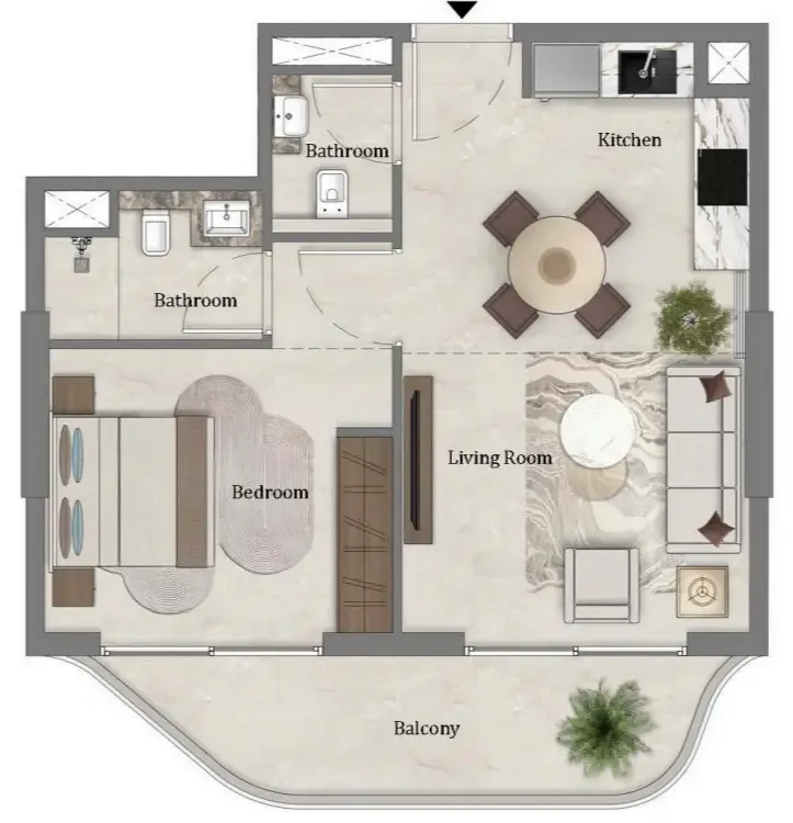 Mirari Lagoon by Zoya 1 bed floor plan, 608 sqft