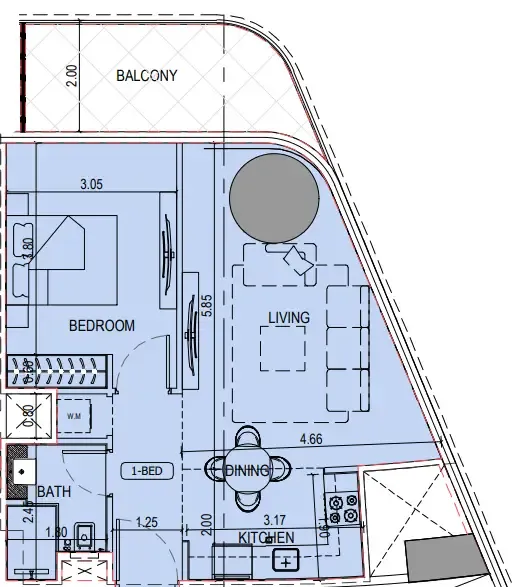 Binghatti Sky Terraces 1 bed floor plan, 674 sqft