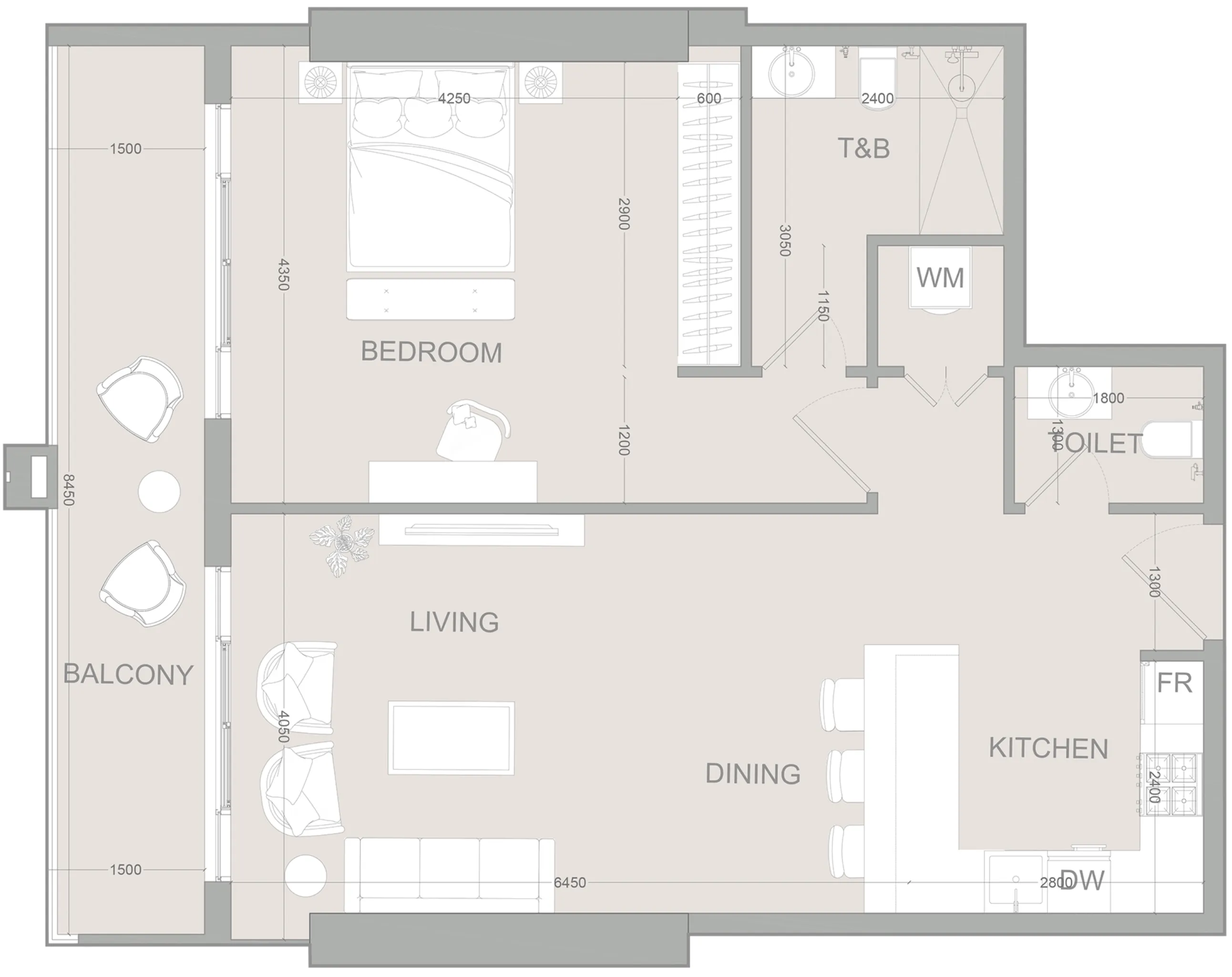 AUREL1A Residence 1 bed floor plan, 951 sqft