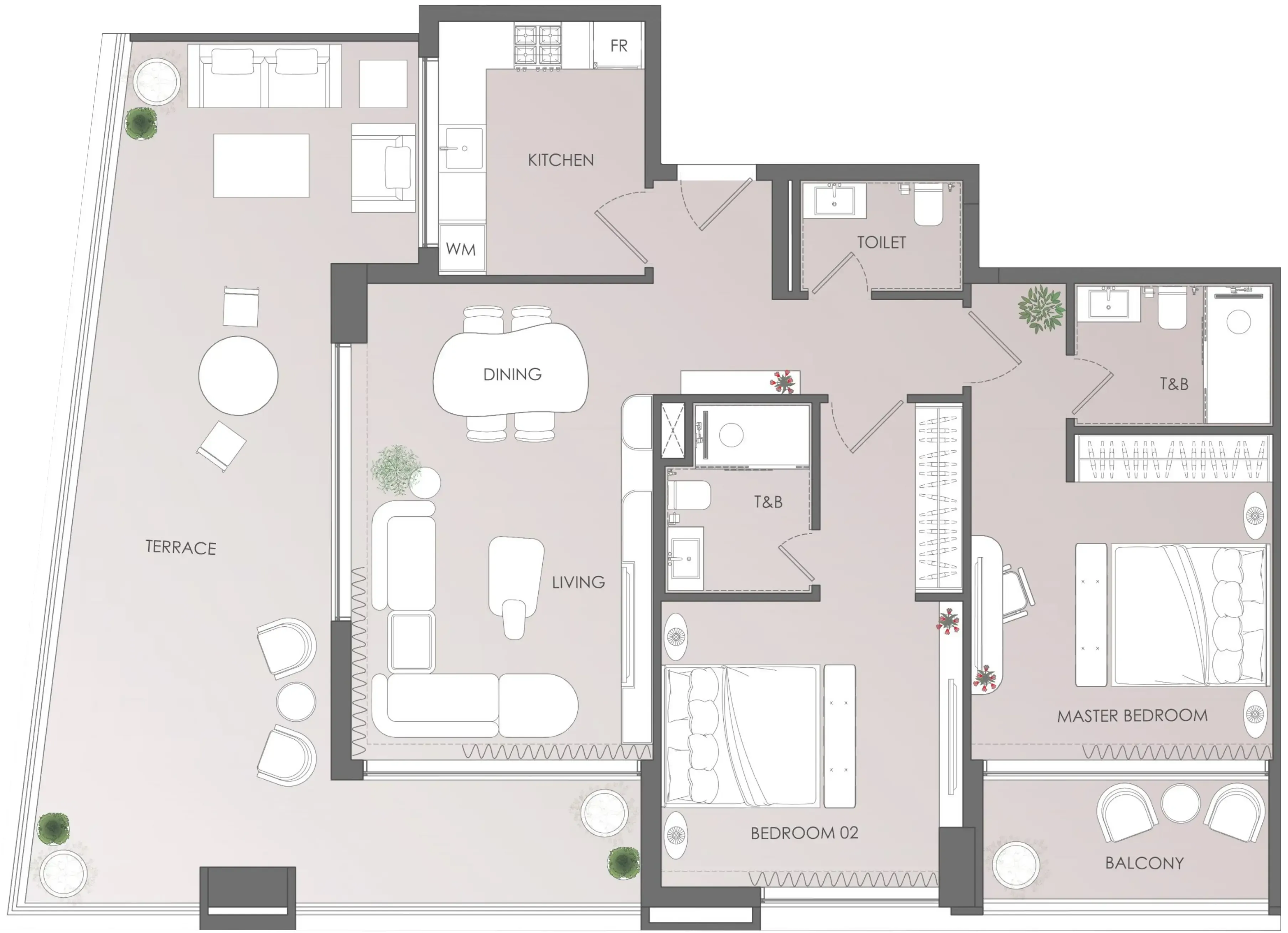Cavara 42 2 bed floor plan, 1,604 sqft