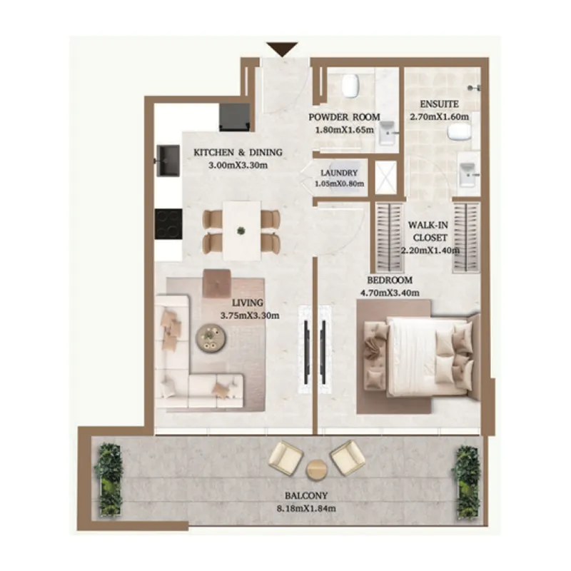 Arthouse Private Residences 1 bed floor plan, 734 sqft