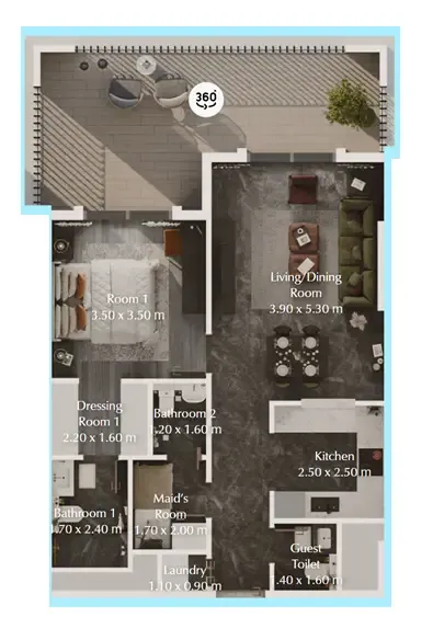 Bab Al Qasr Garden Residences 65 1 bed floor plan, 929 sqft