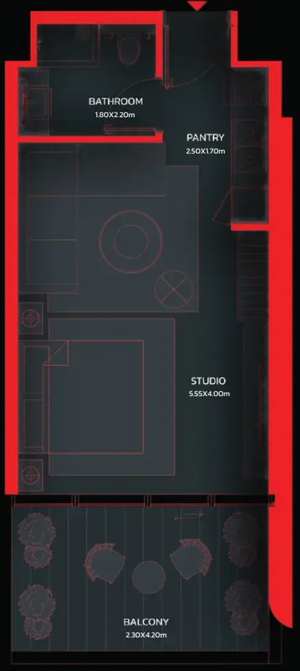 Tonino Lamborghini Residences by BNW Developments Studio floor plan, 969 sqft
