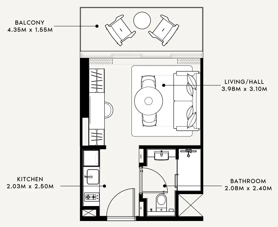 Azizi Milan Studio floor plan, 337 sqft