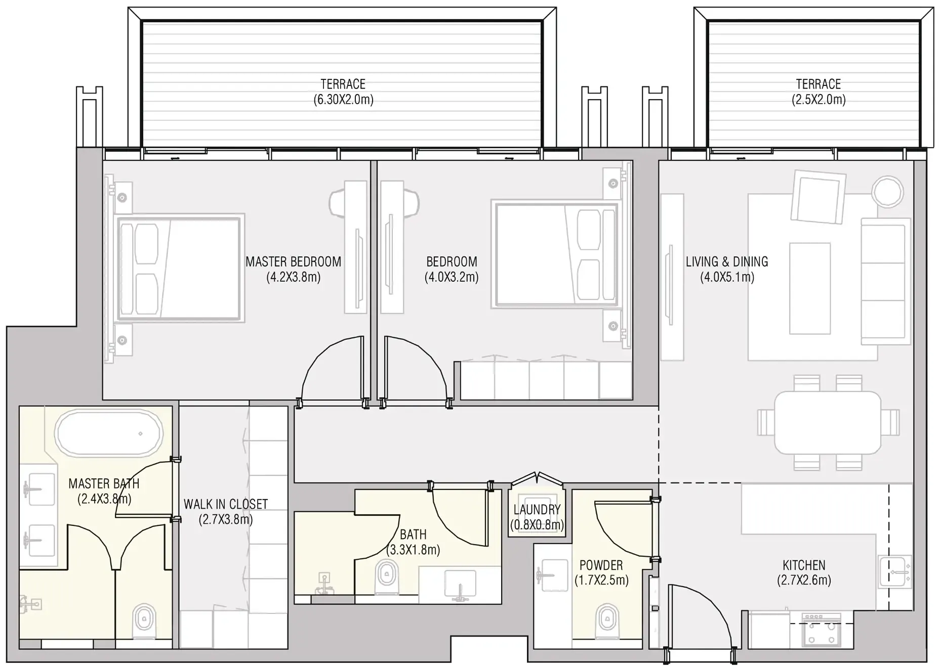 Vida Residences Saadiyat Island 2 bed floor plan, 1,284 sqft