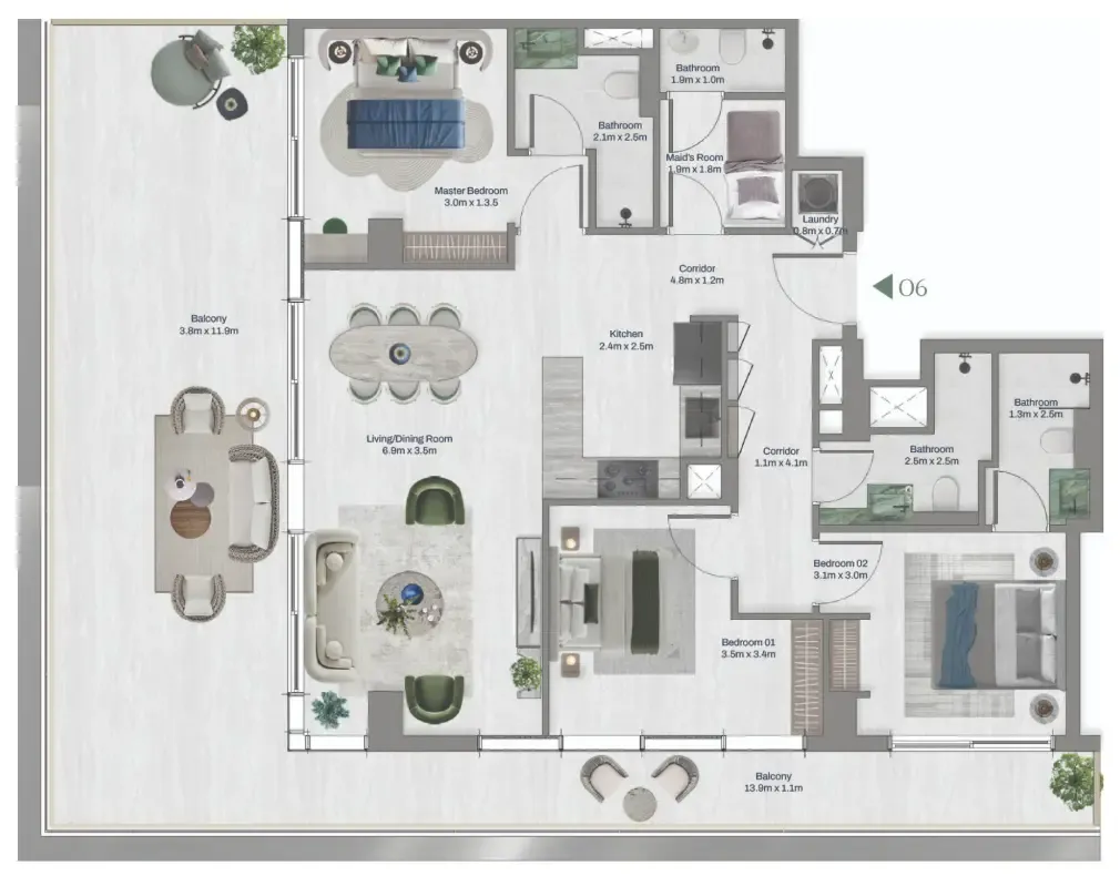 Oceara Park View Residences Phase 1 3 bed floor plan, 1,787 sqft