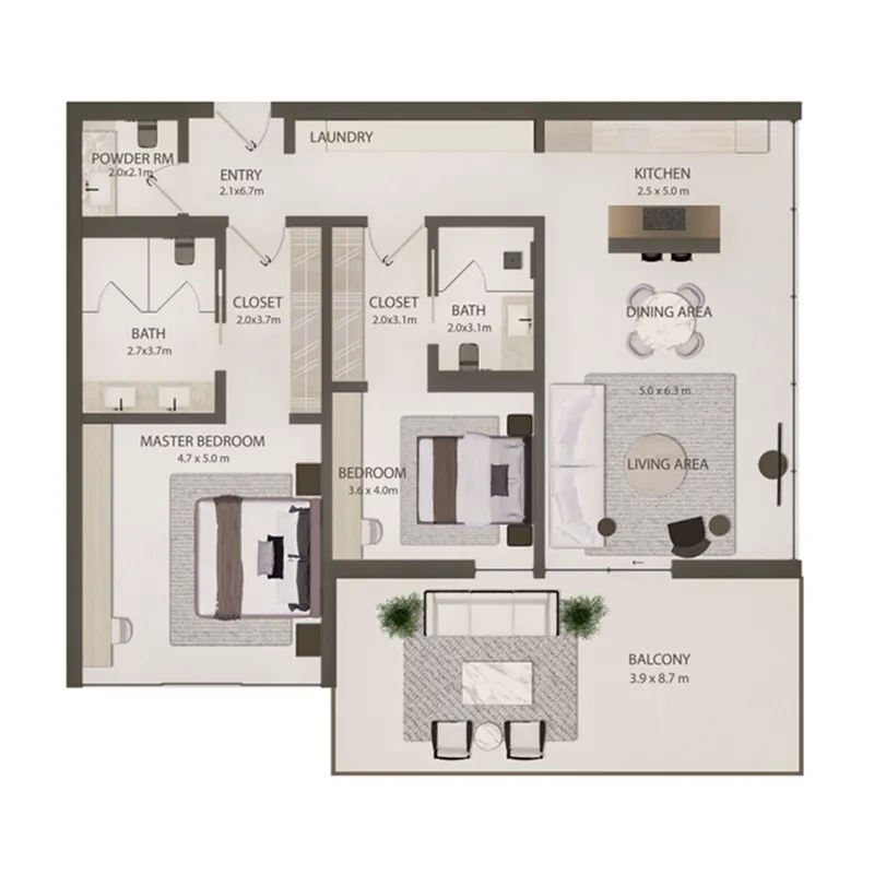 Omoria Private Residences 2 bed floor plan, 1,708 sqft