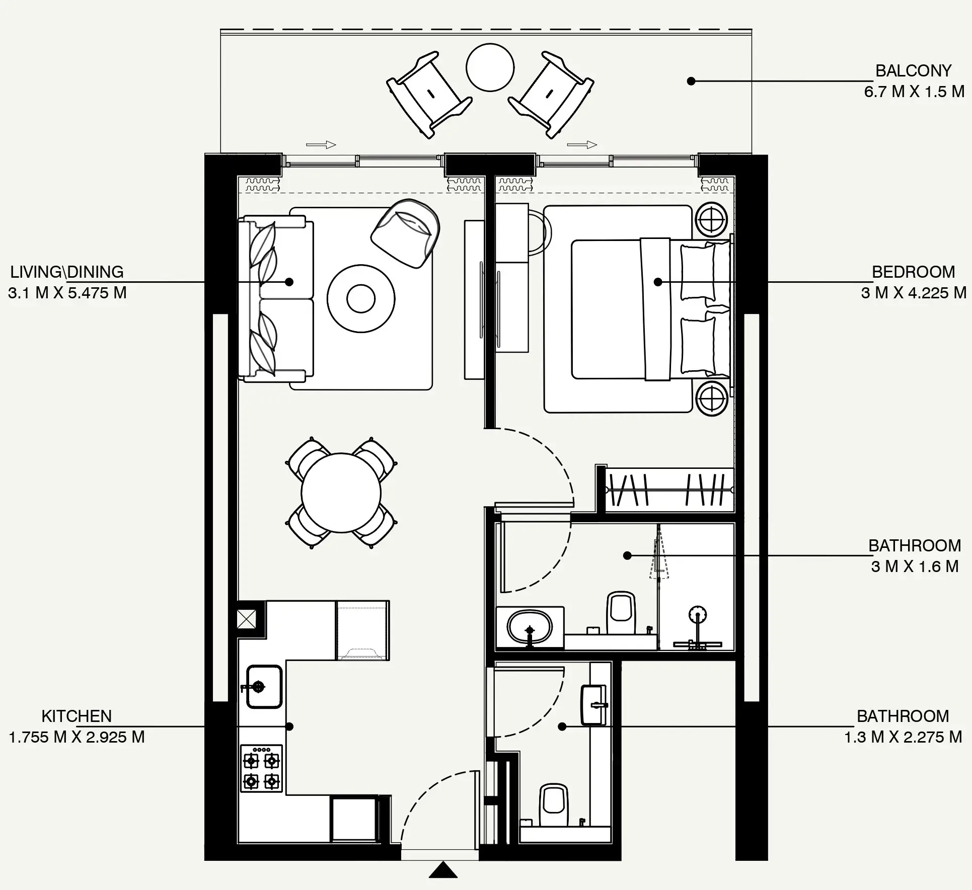 Azizi Venice 1 bed floor plan, 695 sqft
