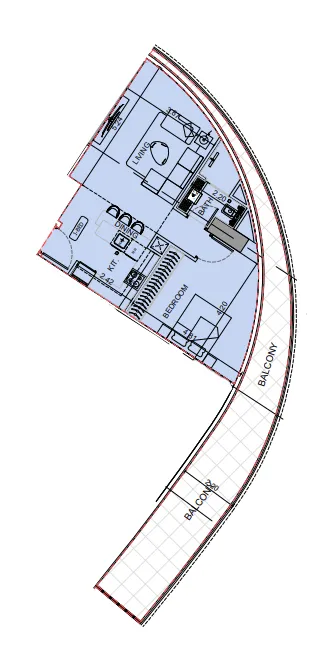 Binghatti Aquarise 1 bed floor plan, 1,027 sqft