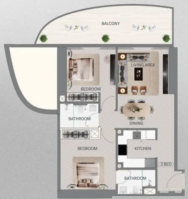 Maybach Ultimate Luxury 2 bed floor plan, 980 sqft