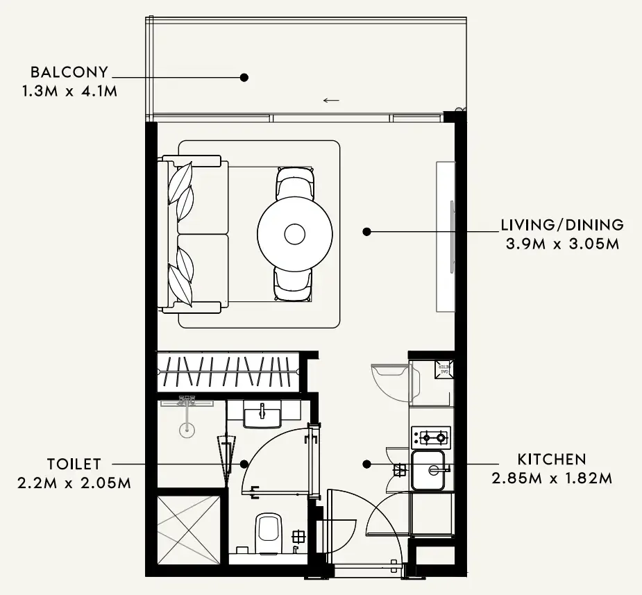 Azizi Milan Studio floor plan, 336 sqft