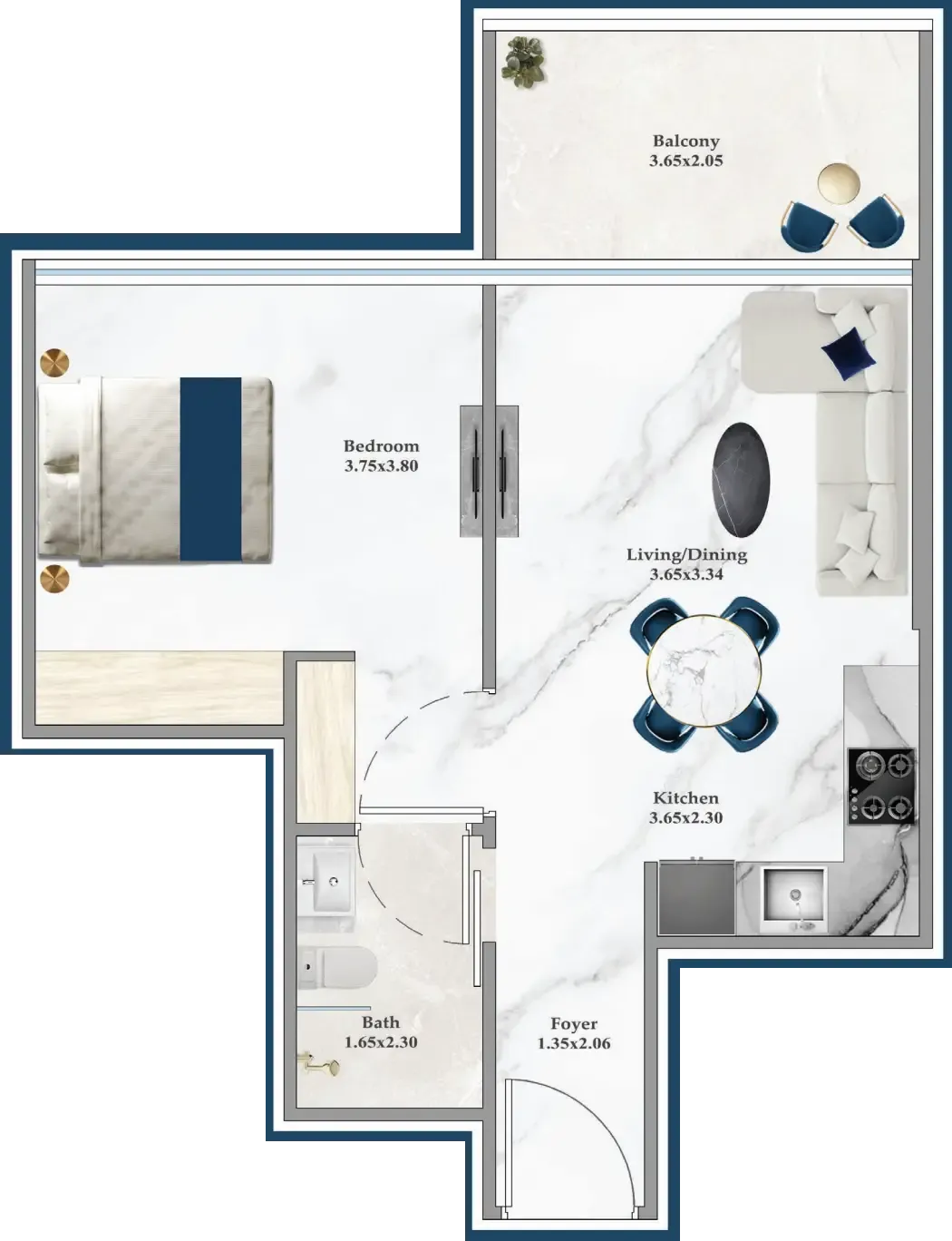 Serenz 1 bed floor plan, 548 sqft