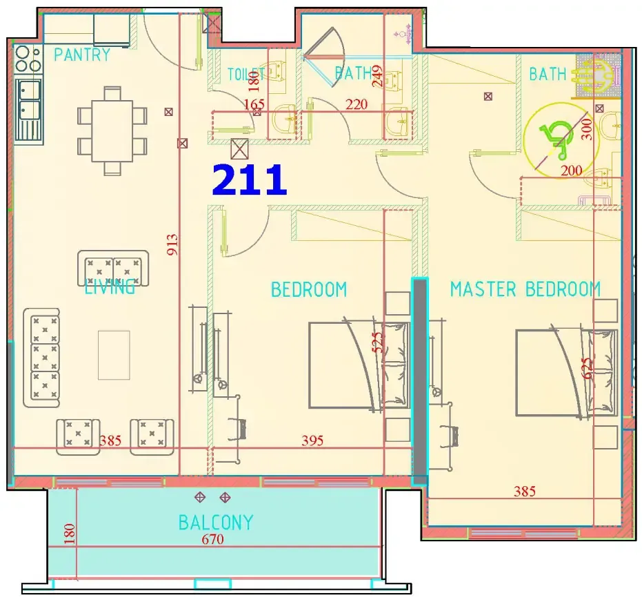 Carmel Residence 2 bed floor plan, 1,360 sqft