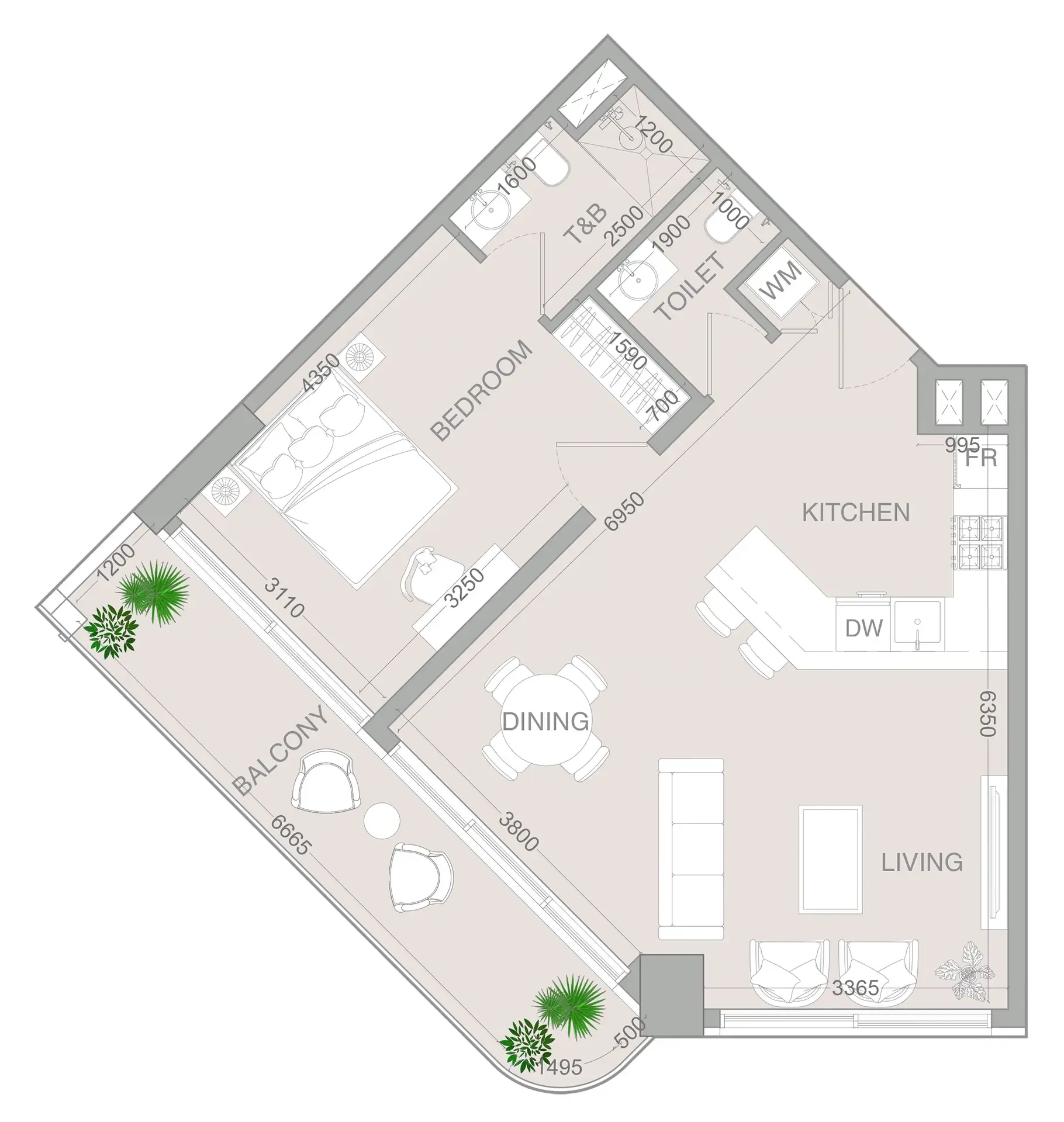 VERDAN1A 4 1 bed floor plan, 824 sqft