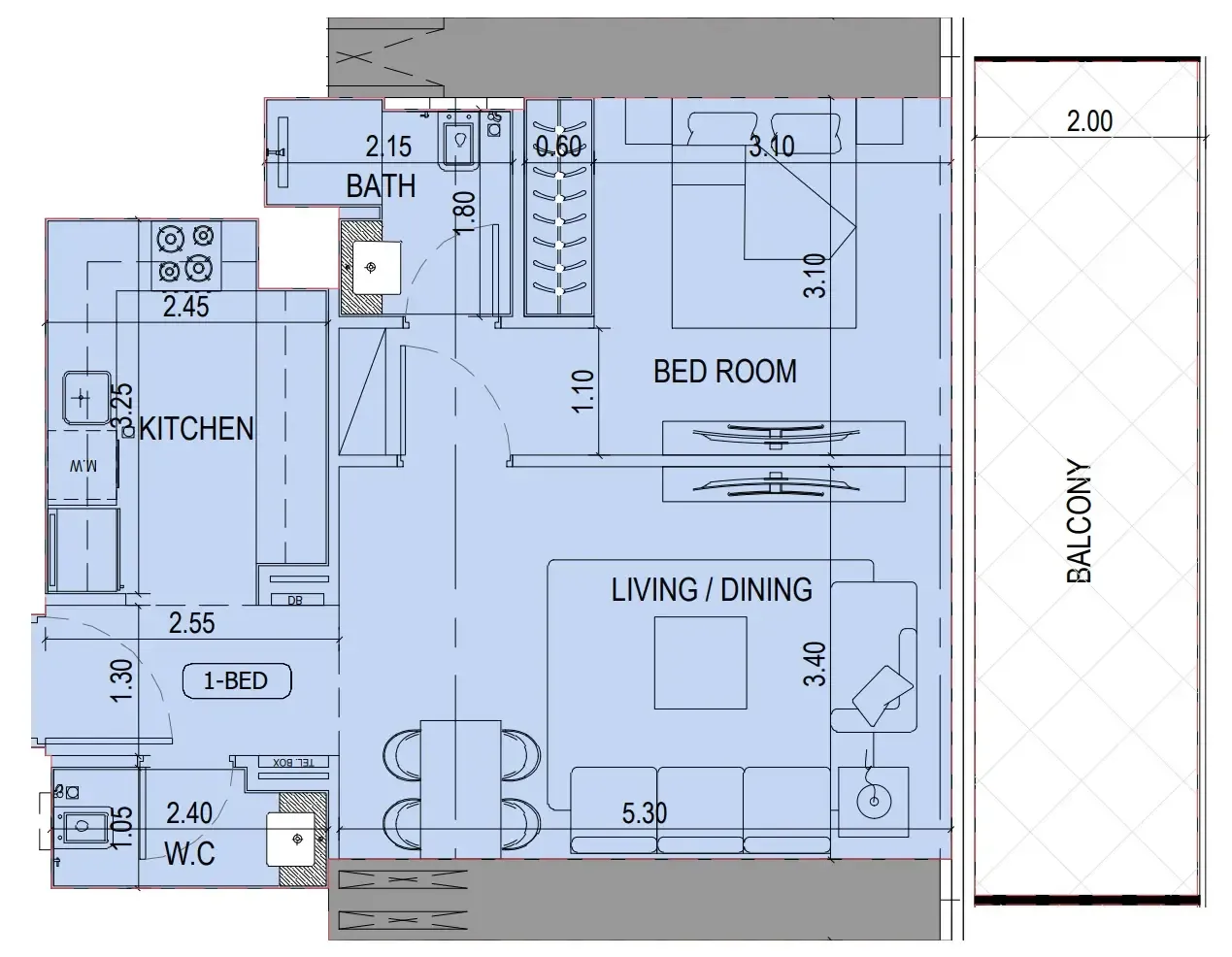 Binghatti Sky Terraces 1 bed floor plan, 757 sqft