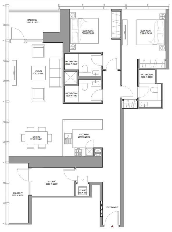The Element at Sobha One 2 bed floor plan, 1,516 sqft