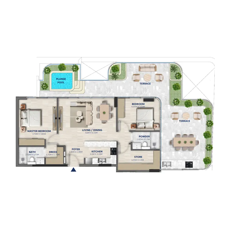 Vedaire Residences 2 bed floor plan, 1,778 sqft