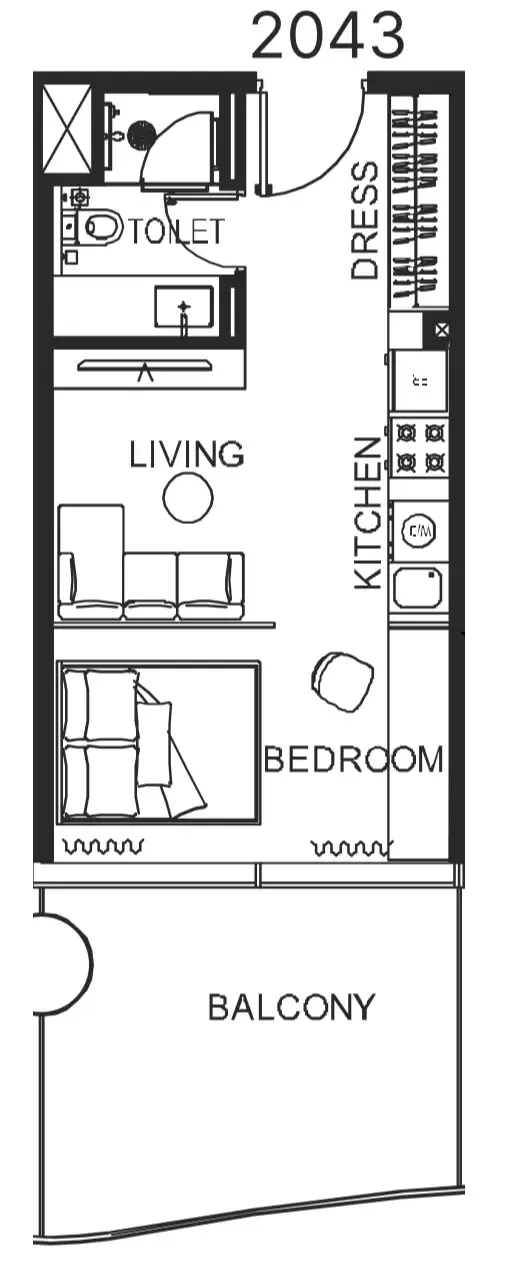The WOW Tower Studio floor plan, 483 sqft