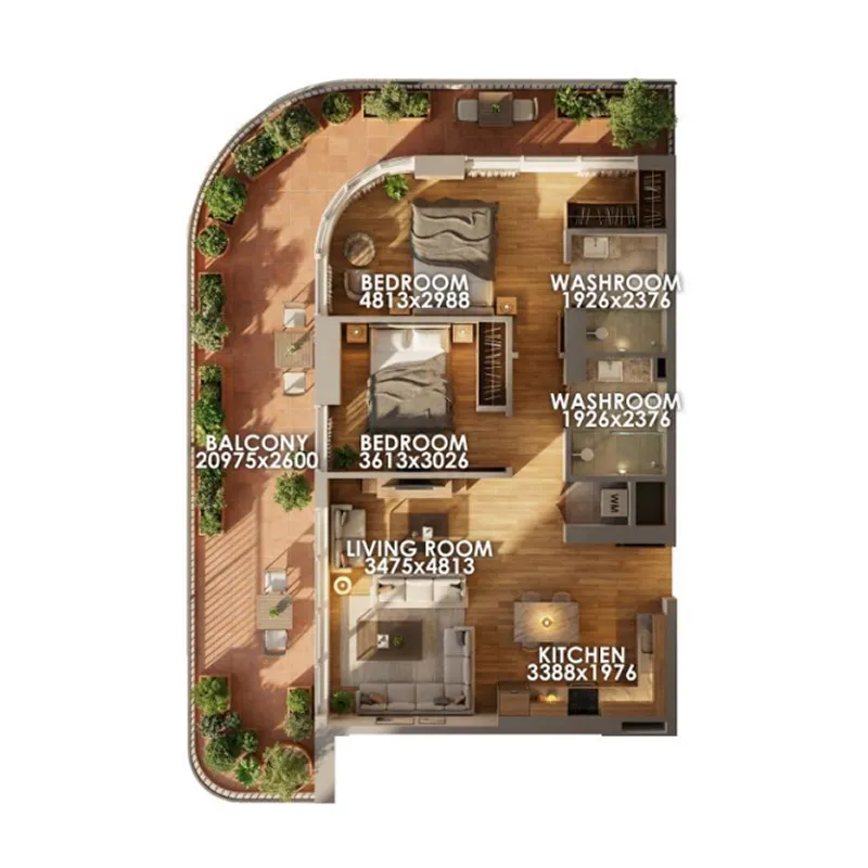 Zenith D1 2 bed floor plan, 1,376 sqft