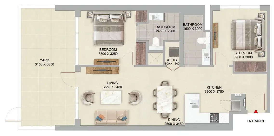 The Woods at Sobha Sanctuary 2 bed floor plan, 1,130 sqft