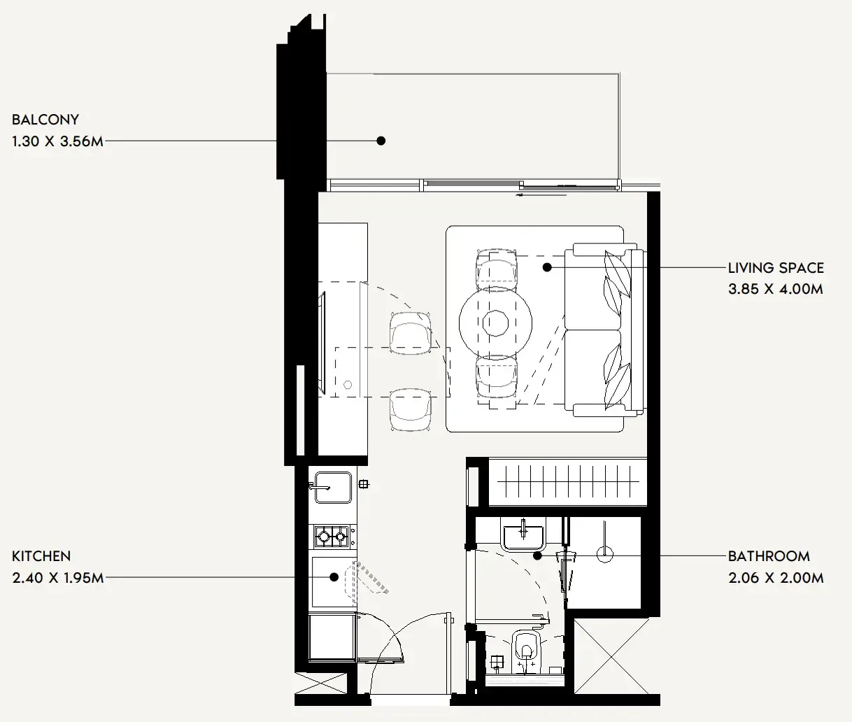 Jaddaf Beach Oasis Studio floor plan, 324 sqft