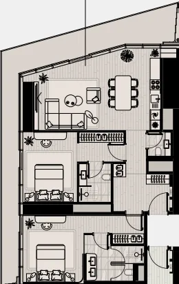 Iconic Tower 2 bed floor plan, 1,602 sqft