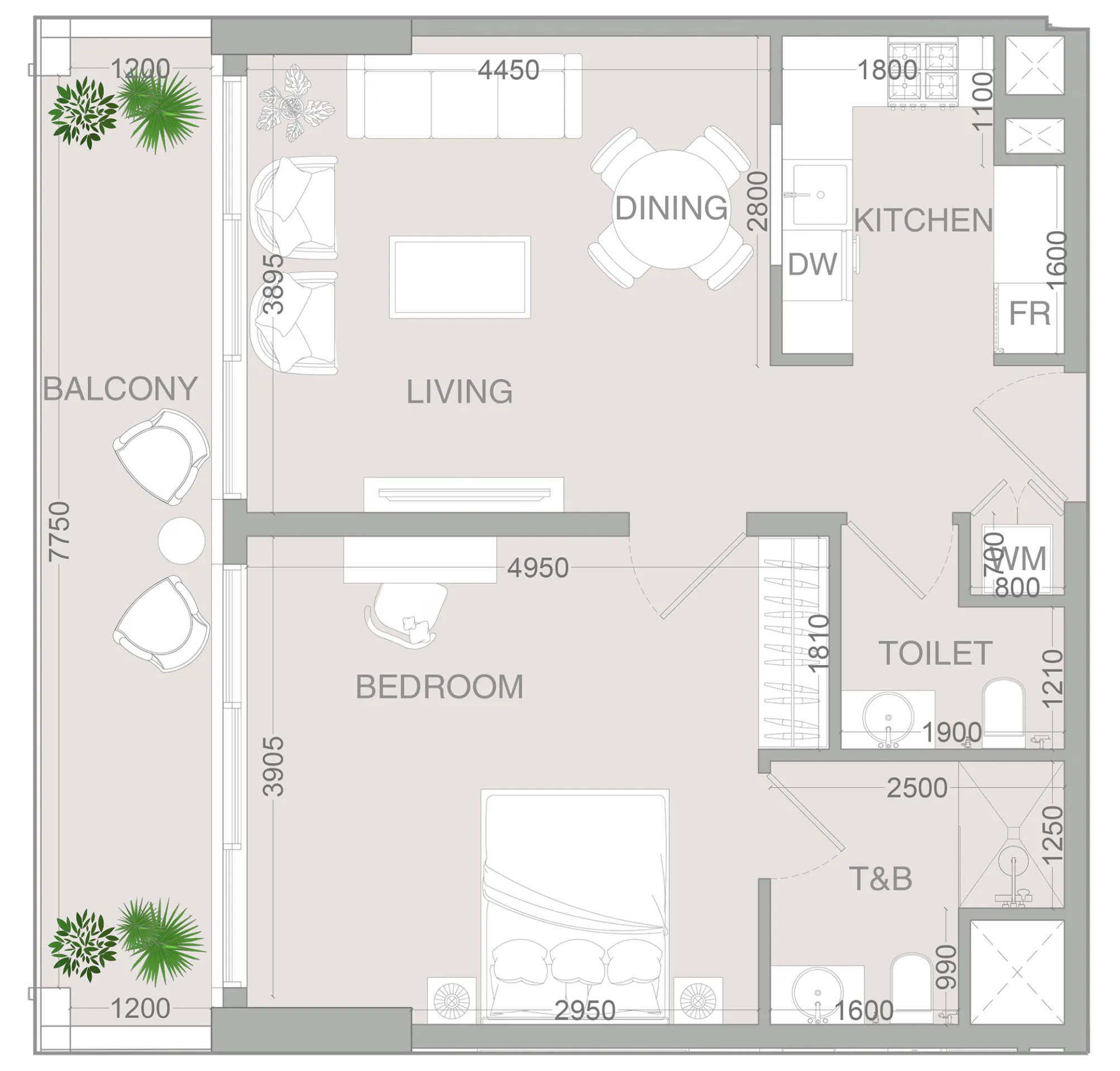 VERDAN1A 4 1 bed floor plan, 804 sqft