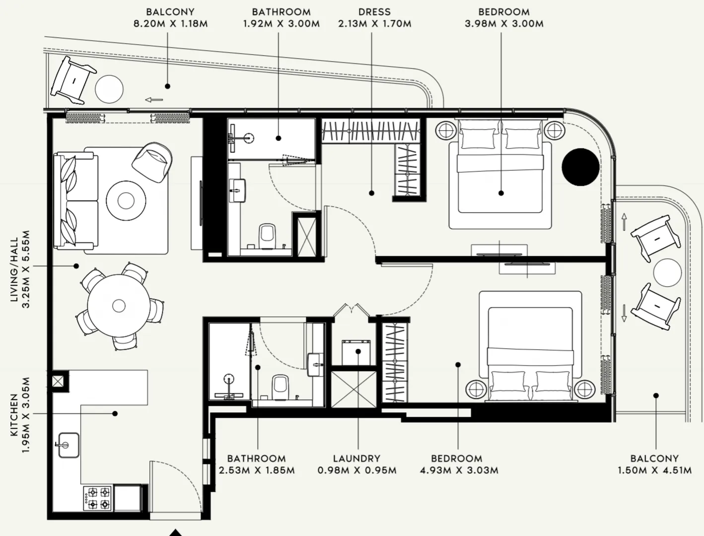 Azizi Ruby 2 bed floor plan, 1,069 sqft