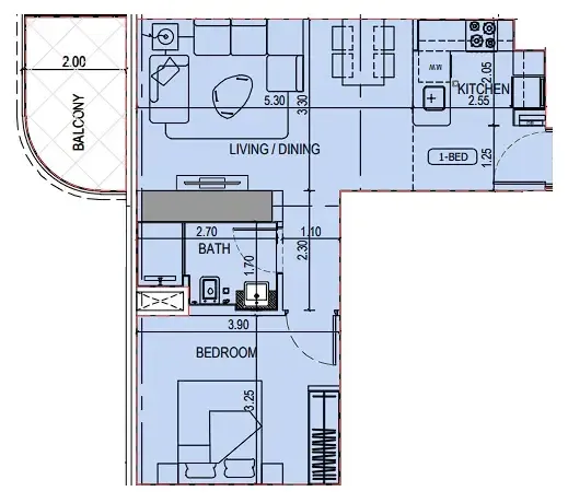 Binghatti Sky Terraces 1 bed floor plan, 641 sqft