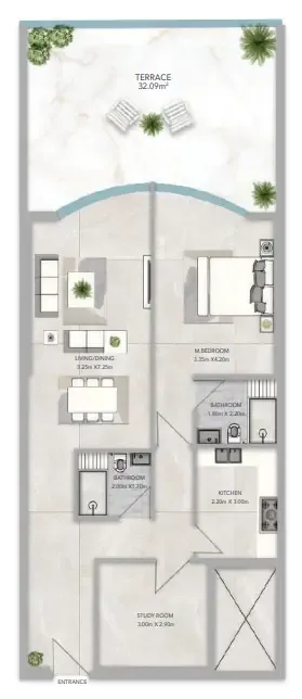 Azha Views Residences 1 bed floor plan, 1,653 sqft