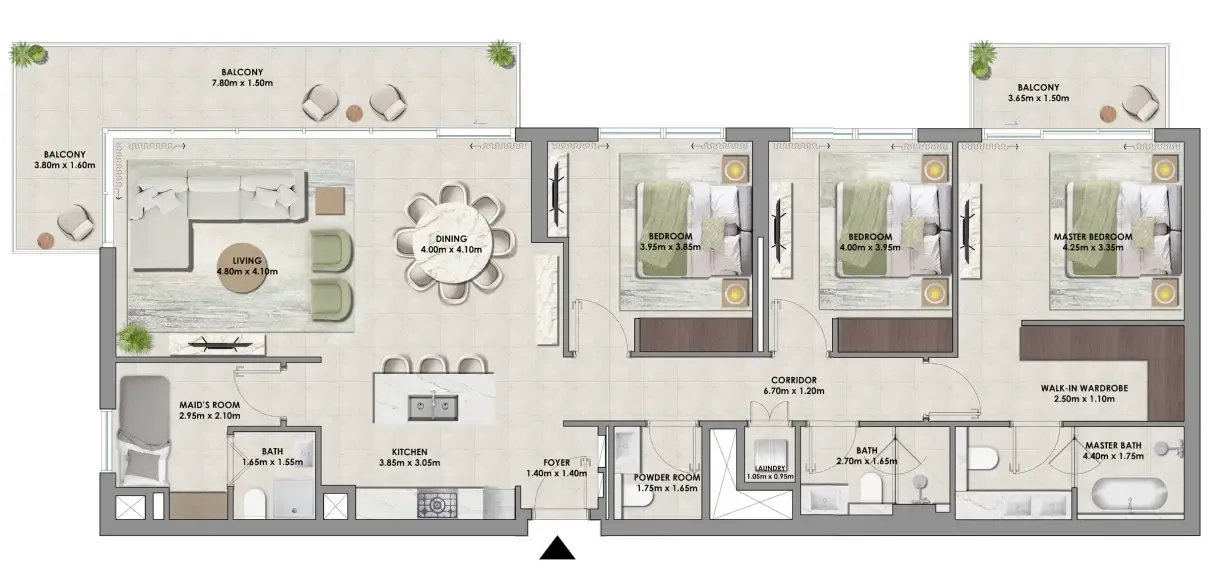 Palace Residences Hillside Towers A & B 3 bed floor plan, 1,882 sqft