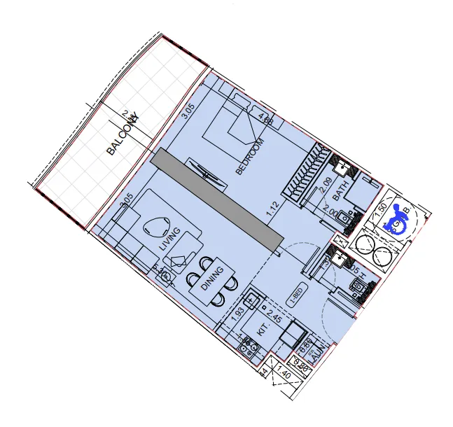 Binghatti Aquarise 1 bed floor plan, 801 sqft