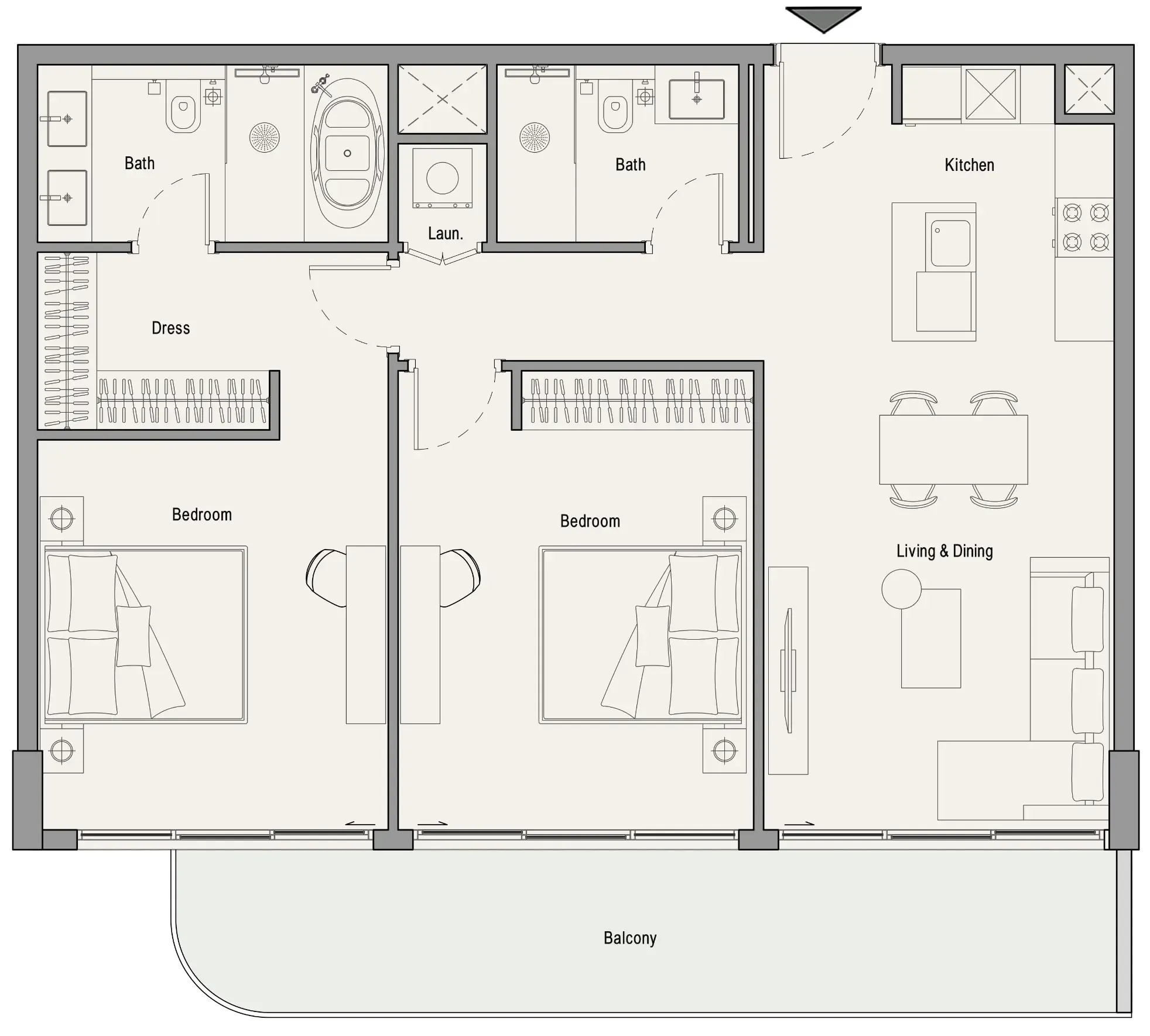 113 Residences by Iman 2 bed floor plan, 1,117 sqft