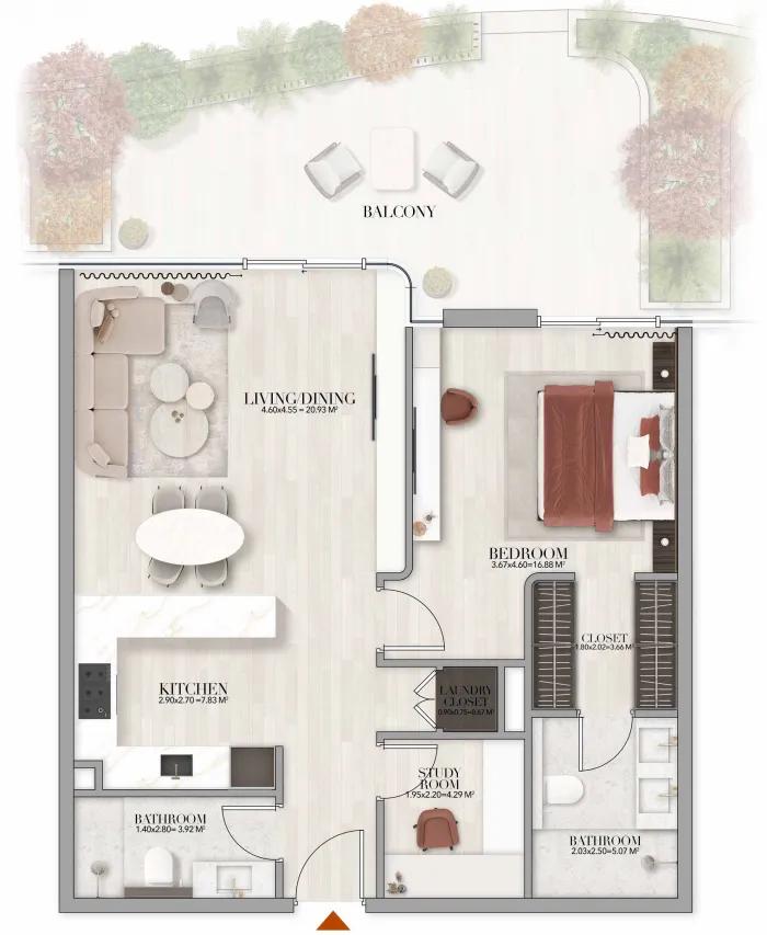 Gate Eleven by Amwaj Development 1 bed floor plan, 1,071 sqft