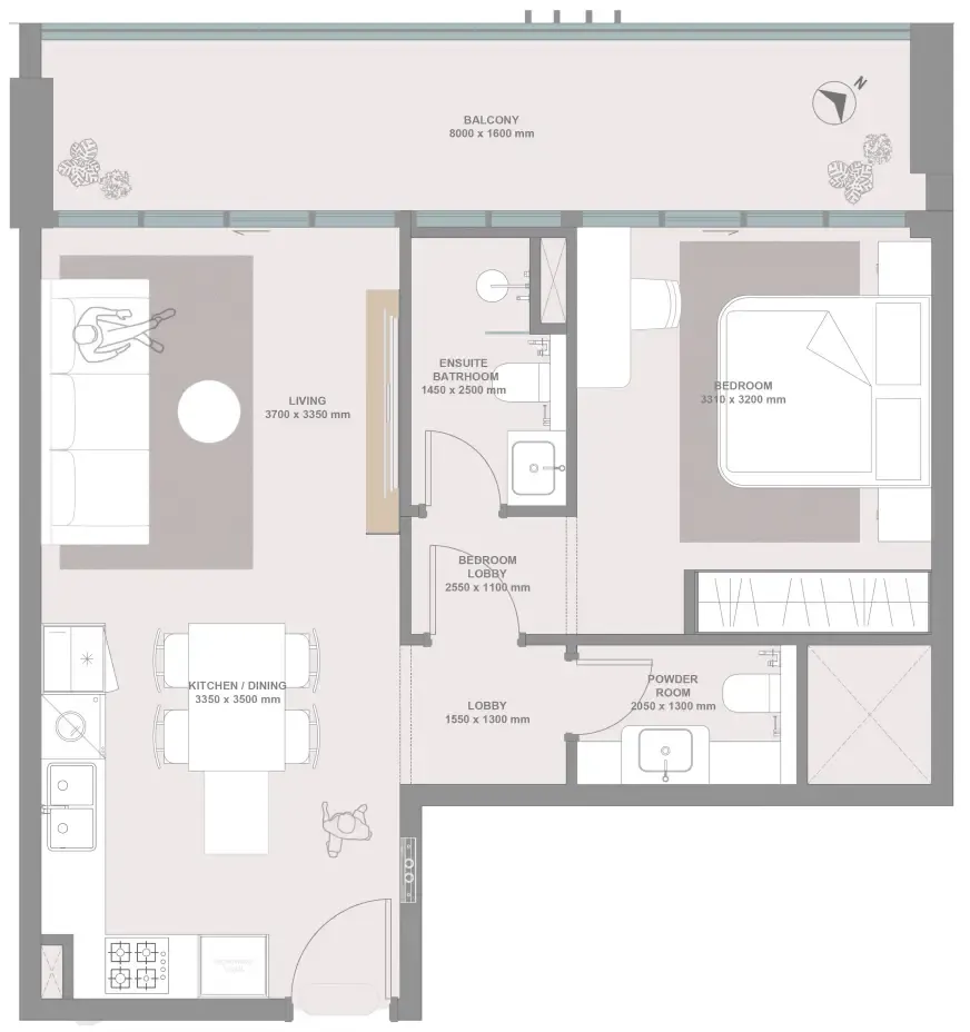 Linea by Holm 1 bed floor plan, 1,039 sqft