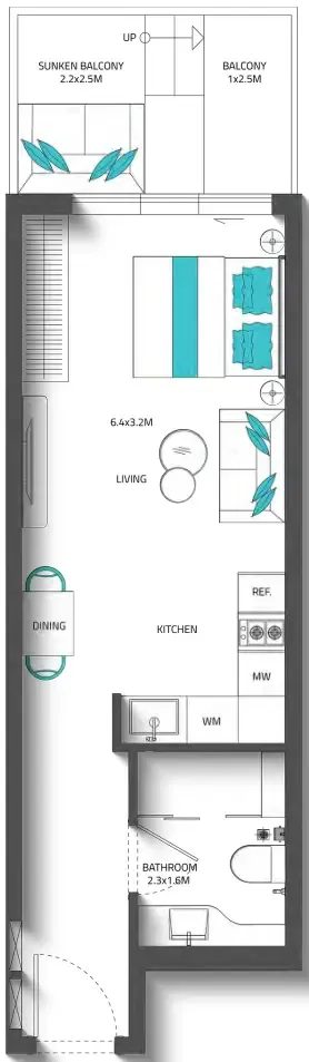Reef 996 Studio floor plan, 456 sqft
