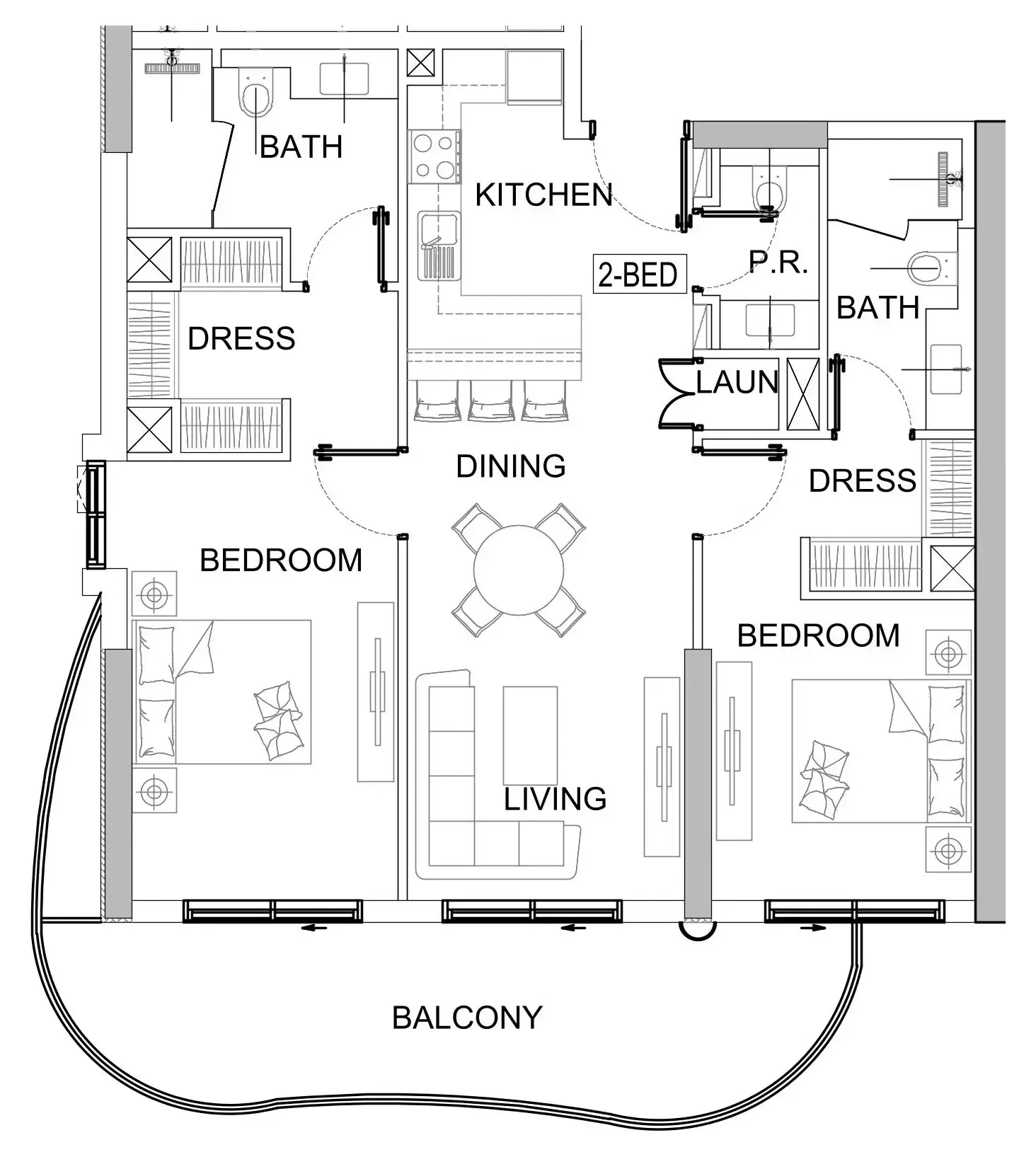 Valencia 2 bed floor plan, 1,156 – 1,161 sqft