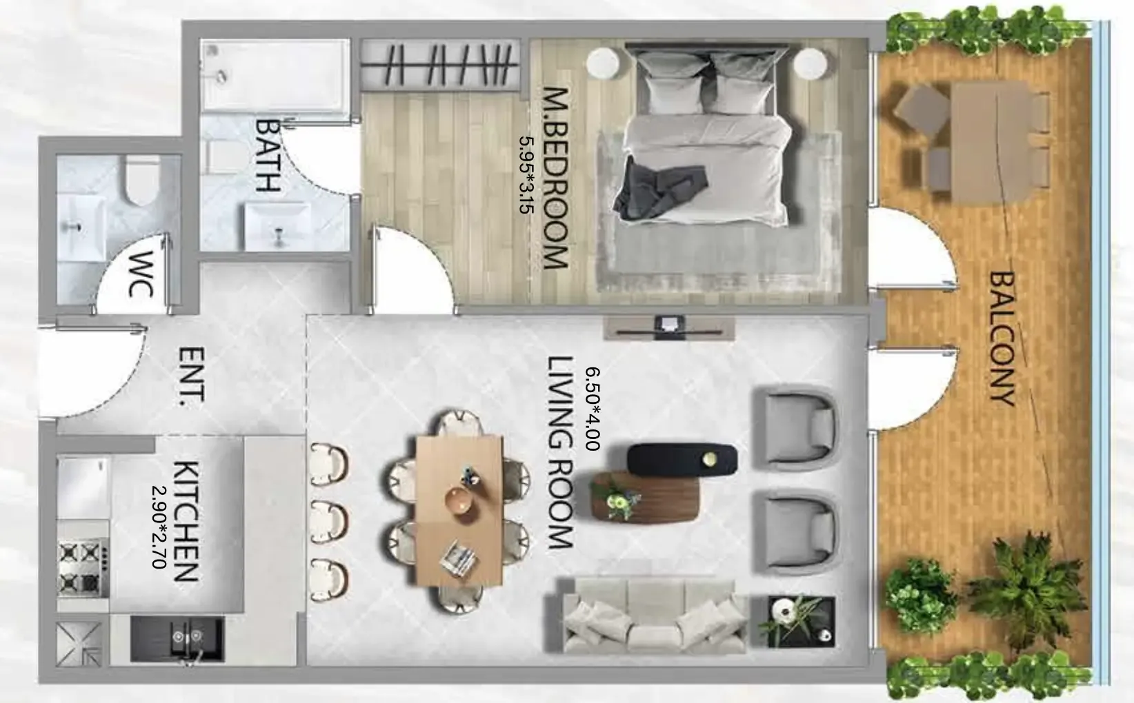 311 Boulevard 1 bed floor plan, 898 sqft